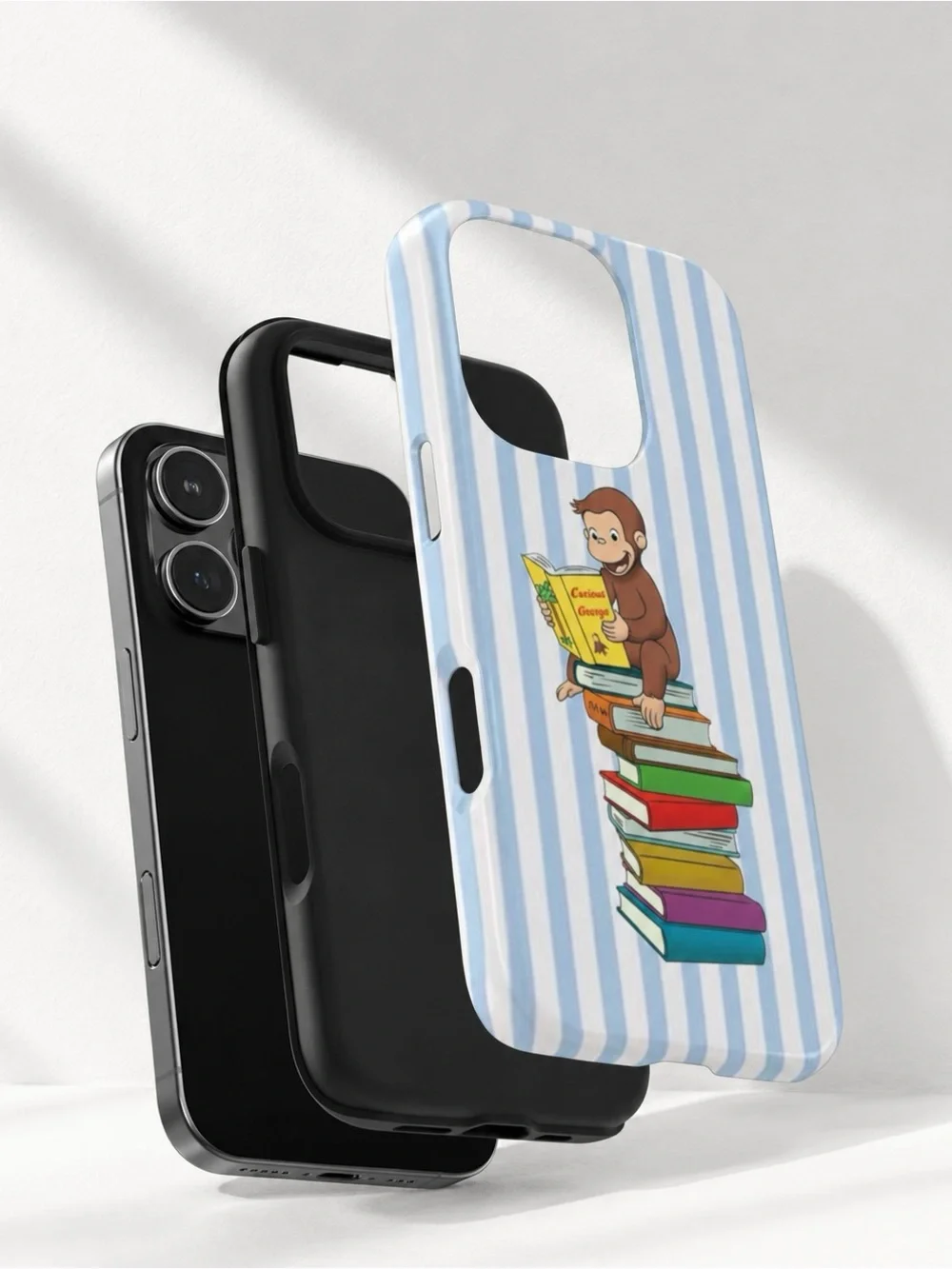 Curious George Reading Books Blue Striped Bookish Aesthetic Tough Phone Case